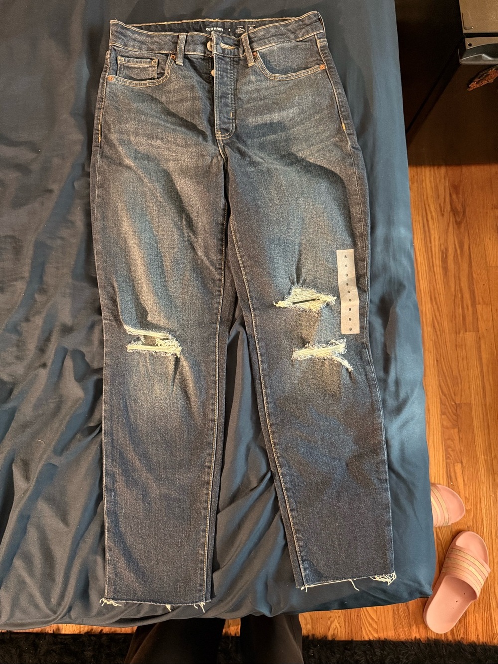 Old Navy Distressed Blue Slim Straight Jeans
